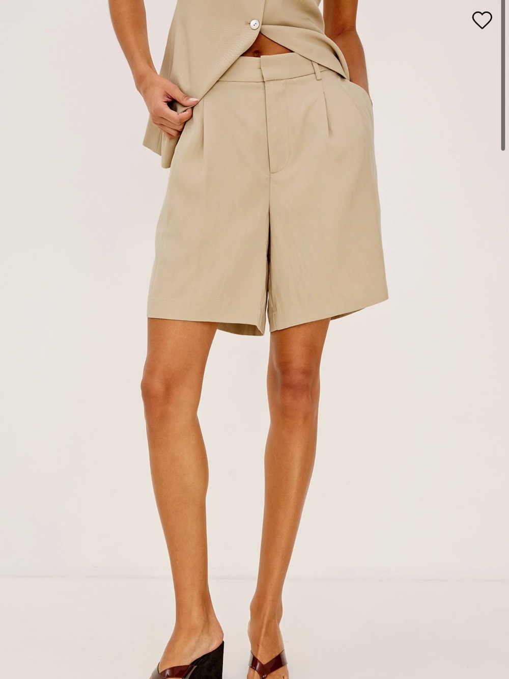 Tailored High-Rise Bermuda Shorts - Beige
